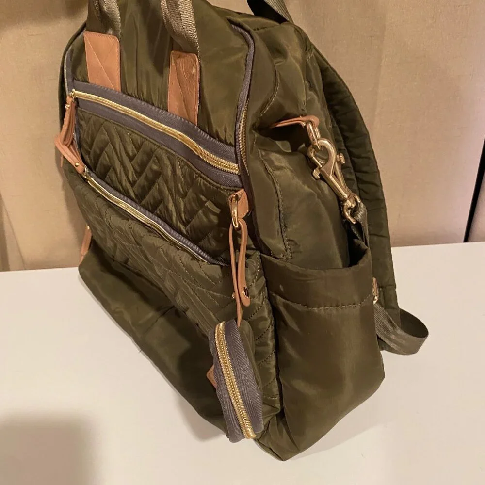 Skip Hop Chelsea 6-in-1 Diaper Backpack Bag Olive Green Quilted 14x16‎ (No Pad)